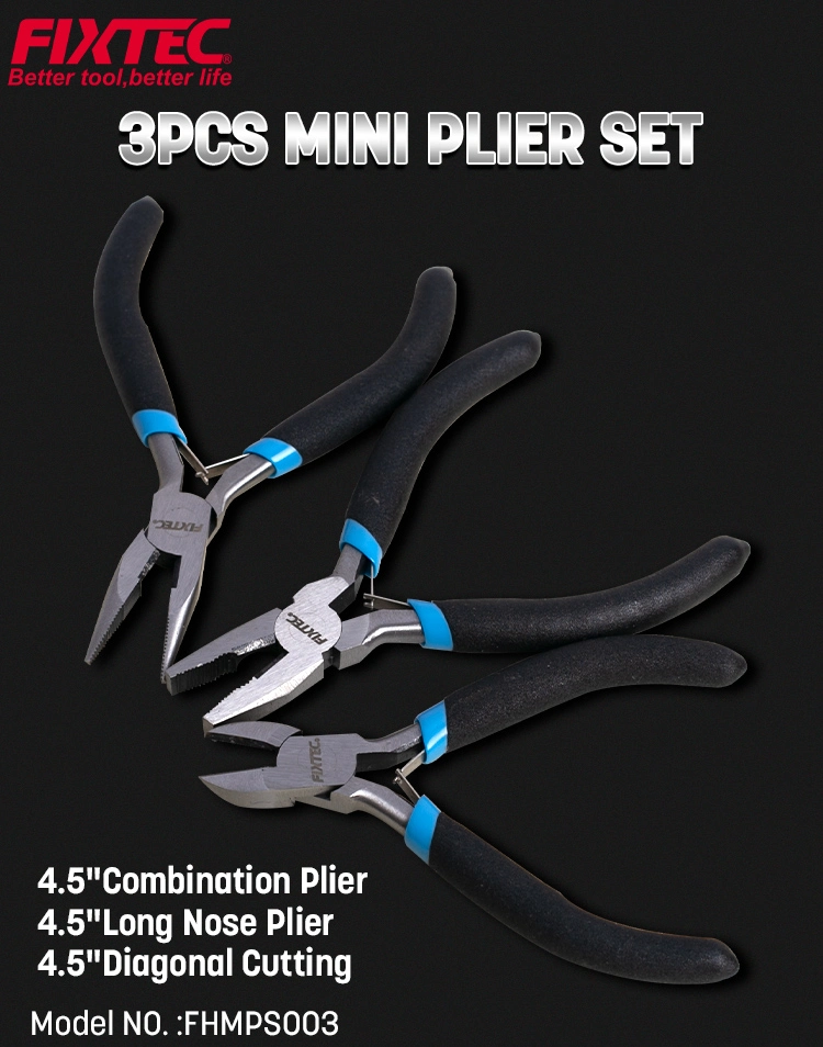 Fixtec Portable Hand Tools Mini Plier Tools Set 3 Kinds Mini Pliers Tool Set 4.5&quot; Combination Pliers