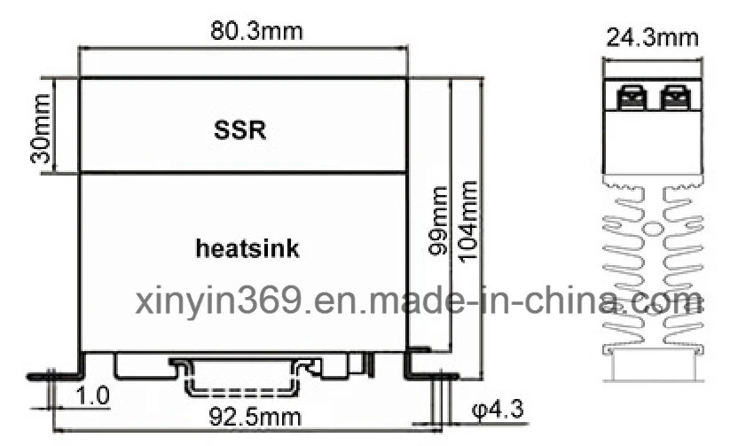 25A DC to AC Single Phase DIN Rail Mounted Slim Solid State Relay SSR with Heatsink and DIN Rail Mounting Base