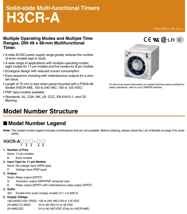 H3cr-a 8 Pins Solid-State Multi-Functional Timer Time Relay