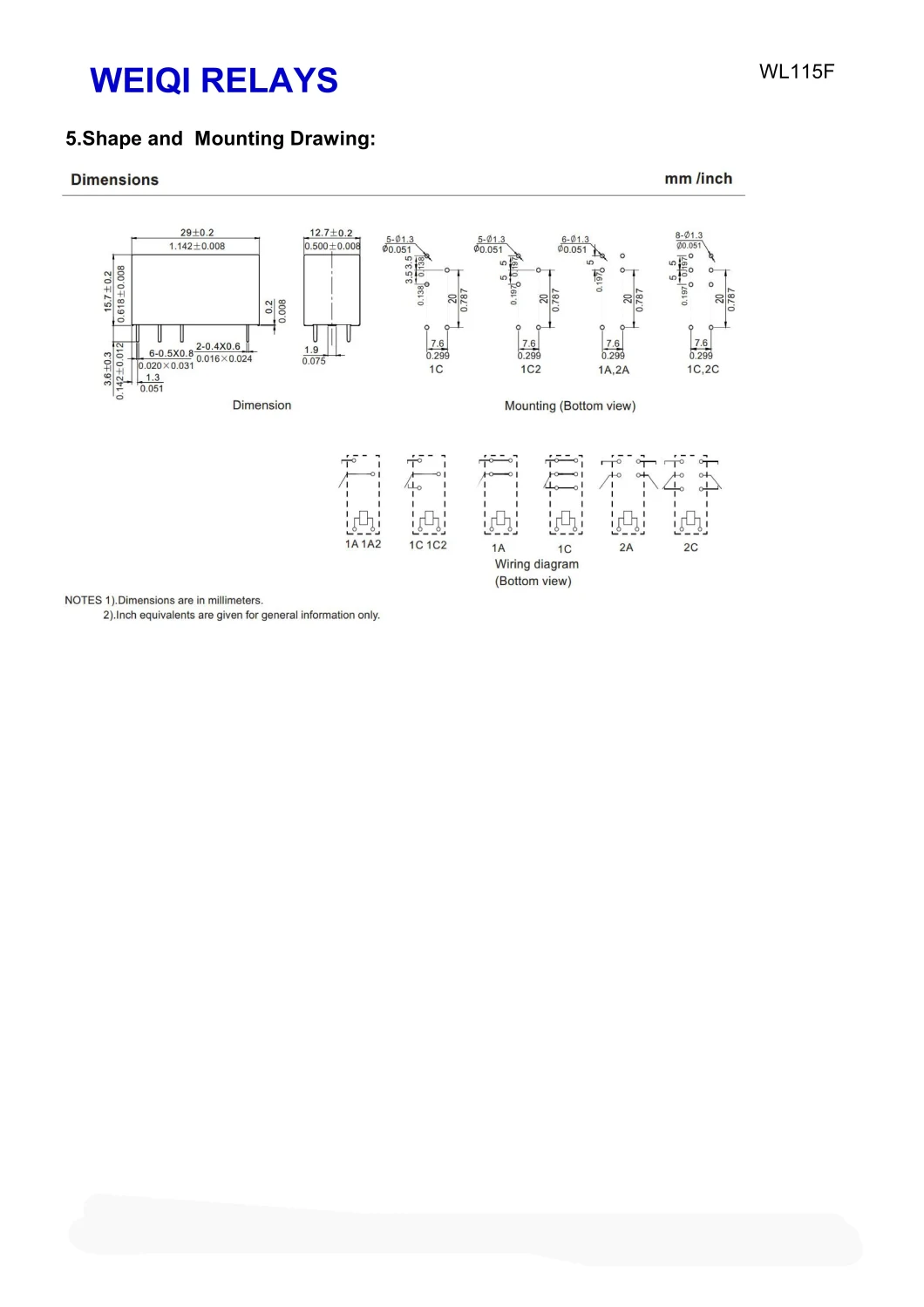 Miniature Size Power Relay for Household Appliances &Industrial Use&amp; Auto Control &amp; Car Intelligent 16A PCB Relays (WL115F)