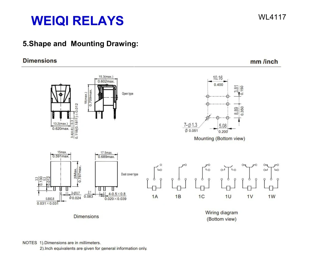 (WLF4117) 20A Rele PCB Relay Miniature Automotive Relays for Auto Parts /Auto Control / Car Intelligent / Smart Home