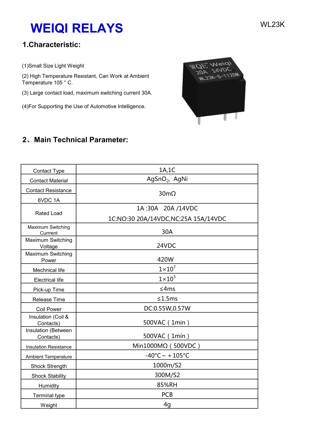 (WL23K) Mini Size Automotive Relay Suit for Automation System, Auto Parts