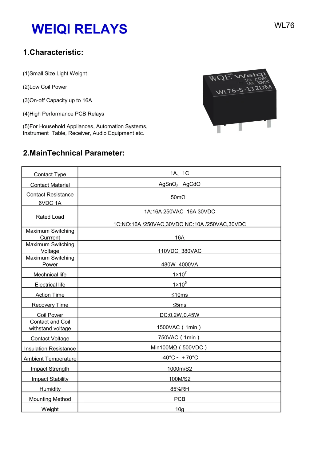 Miniature Size Power Relay for Household Appliances &Industrial Use