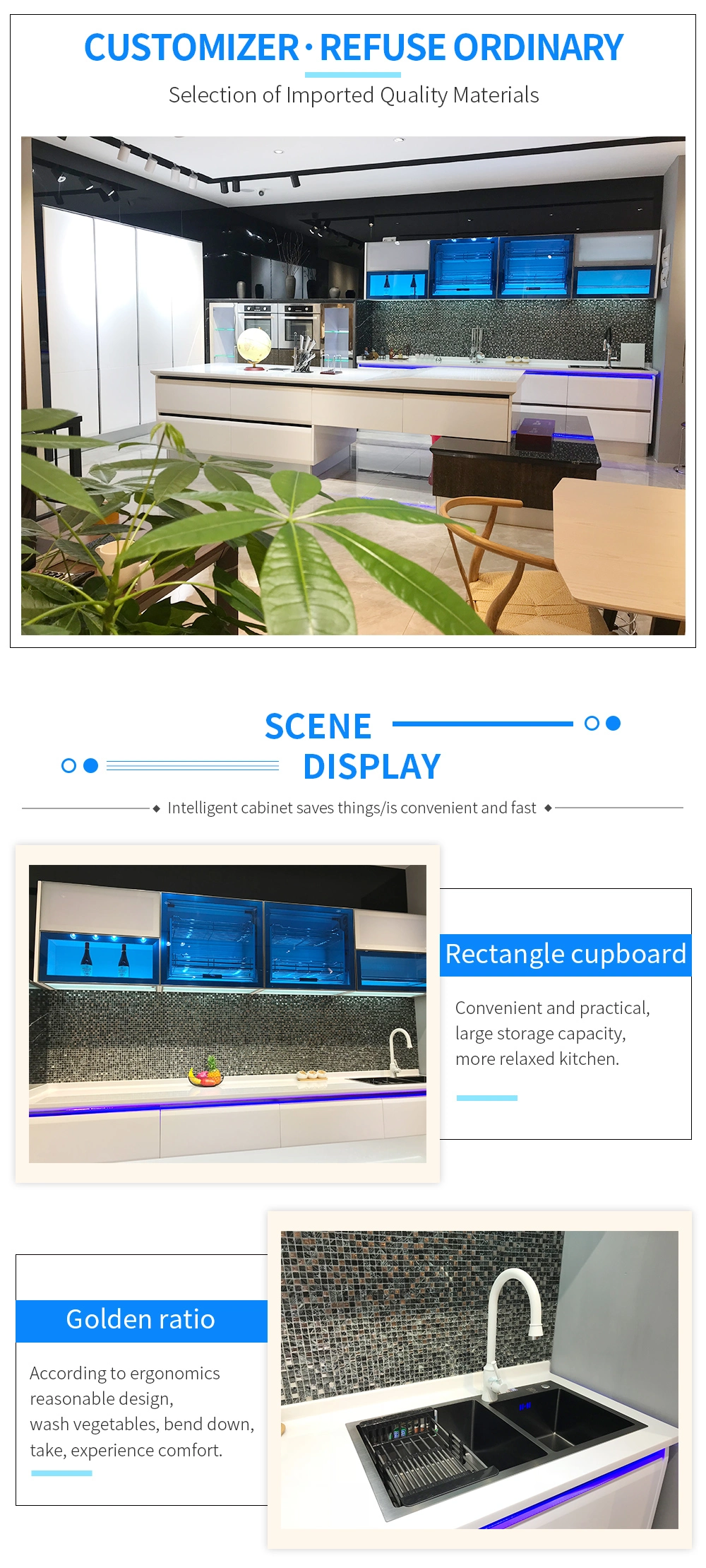 Modern Style Kitchen Cabinet Counter Top with Solid Wood Body and High-Quality Glossy Stone