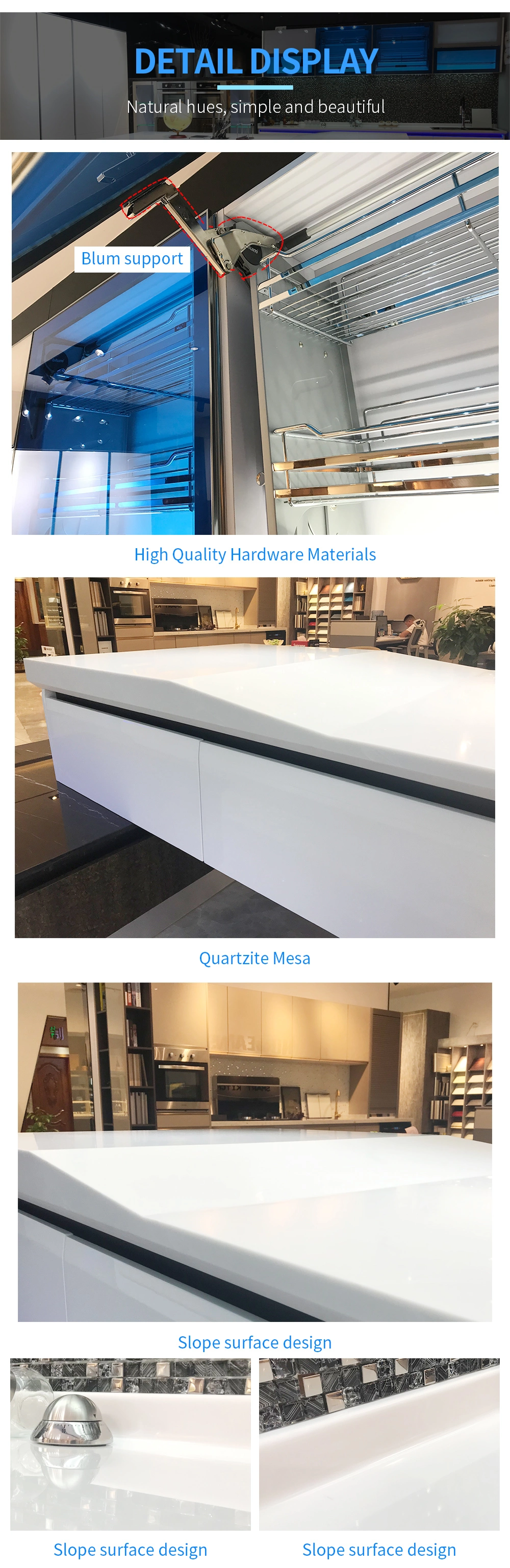 Modern Style Kitchen Cabinet Counter Top with Solid Wood Body and High-Quality Glossy Stone