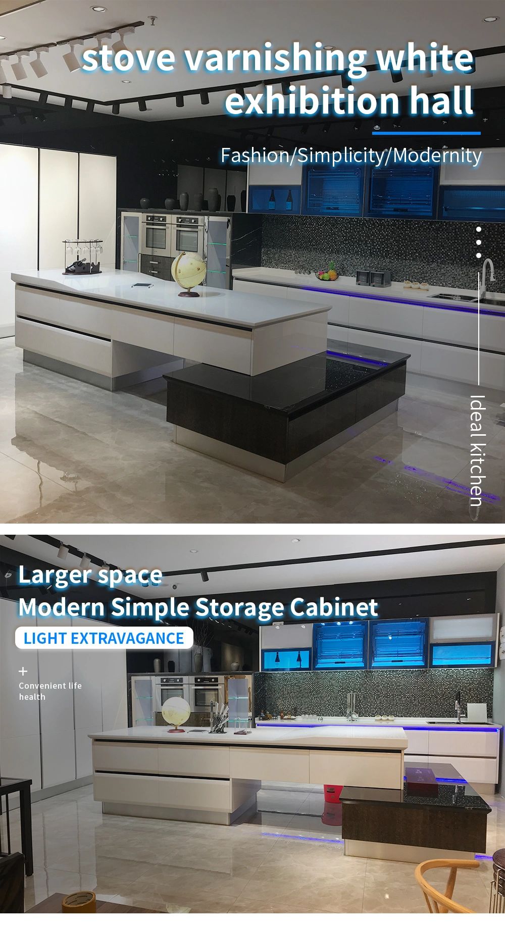 Modern Style Kitchen Cabinet Counter Top with Solid Wood Body and High-Quality Glossy Stone