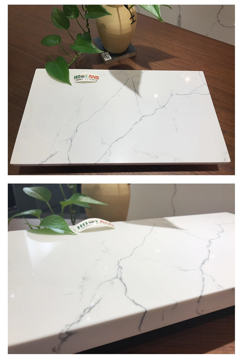 Modern Style Kitchen Cabinet Counter Top with Solid Wood Body and High-Quality Glossy Stone